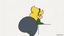 2d 2d_animation ass_focus bent_over big_ass big_thighs black_eyes blush bubble_ass closed_eyes embarrassed fart fart_cloud fart_fetish female female_focus female_only gray_jeans green_shirt human jeans looking_pleasured poniko shy sound tagme thebuttden video wet_fart white_background wobbling_ass yellow_hair yume_nikki