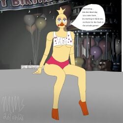 animatronic animatronic_female cool1263iej cool1263iej_(artist) dialogue dialogue_bubble furaffinity looking_at_viewer realistic_proportions small_breasts toy_chica_(fnaf) uploaded_by_artist