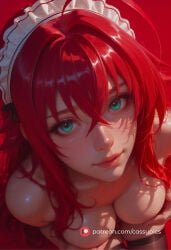 1girl 1girls ahoge ai_generated beautiful big_boobs big_breasts blush boobs booty breasts busty close-up covered_nipples covering_nipples curvy cute cute_face erotic eye_contact fanart female fit fit_body fit_female green_eyes high_quality high_school_dxd highres hot hourglass_figure huge_breasts large_breasts long_eyelashes looking_at_viewer maid maid_headdress maid_outfit naked navel nude parted_lips patreon portrait puffy_lips puffy_nipples red_hair rias_gremory round_ass round_breasts round_butt sexy slim_waist stockings stomach thick thick_ass thick_legs thick_thighs thighhighs waifu wet wet_body wide_hips