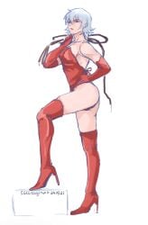 baka_roll boots canon_genderswap dominatrix dominatrix_outfit elbow_gloves female female_only full_body genderswap_(mtf) ginko_sakata gintama gintoki_sakata gloves hand_on_hip high_heel_boots high_heels looking_at_viewer medium_breasts official_alternate_costume red_eyes red_gloves red_legwear red_leotard red_thighhighs rule_63 short_hair solo thigh_boots whip white_hair