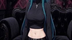 bouncing_breasts goth_girl green_hair horny_female jiggling_breasts magic nipple_out sentient_breasts throbbing_breasts