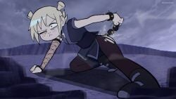 1girls accurate_art_style anal anal_beads blonde_hair blush female koturitsu kunoichi masturbation roxanne_richter scott_pilgrim wince