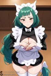 1female 1girl 1girls 2026 ai_generated apron artist_name bangs big_ass big_breasts black_dress blunt_bangs blush bow braid braided_ponytail breasts brown_eyes cleavage cleavage_cutout closed_mouth clothing_cutout curvy dress green_hair hi_res high_quality high_resolution highres huge_ass huge_breasts jewelry large_breasts lebanne_(pokemon) long_hair long_sleeves looking_at_viewer maid maid_apron maid_headdress patreon patreon_username pokemon solo tears thighhighs thighs unjobdespiert very_long_hair watermark white_apron white_bow white_bowtie white_thighhighs