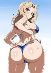 1girls ass back big_ass bikini bitch blonde_hair exhibitionism exhibitionist girls_und_panzer hooker huge_ass huge_breasts kay_(girls_und_panzer) large_breasts prostitute prostitution slutty_female swimsuit unkai_daraku