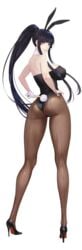 animal_ears ass bangs bare_shoulders black_hair black_leotard blunt_bangs bow bowtie breasts bunny_ears bunny_tail bunnysuit damegane detached_collar eyelashes fake_animal_ears female full_body hands_on_hips high_heels high_resolution highleg highleg_leotard hip_focus hips large_breasts legs leotard lidia_(damegane) long_hair long_image long_legs looking_at_viewer looking_back original pantyhose ponytail red_eyes shoes sidelocks simple_background smile solo tail tall_image thighs tied_hair very_high_resolution white_background