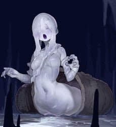 bloodborne closed_eyes ekrea_jan female female_only fromsoftware hair_over_one_eye mollusk mollusk_humanoid monster_girl navel no_nipples nude open_mouth pale-skinned_female pale_skin shiny_skin slime slime_hair small_breasts snail snail_girl snail_woman_(bloodborne) solo white_body white_hair white_skin
