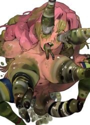 1girl body_horror breast_expansion futanari green_eyes guro kanroji_mitsuri kimetsu_no_yaiba leucochloridium_eyes leucochloridium_paradoxum mamimi_(mamamimi) monster multicolored_hair non-web_source parasite pink_hair tentacles