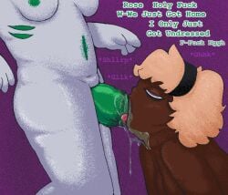 black_skin blonde_hair blowjob dialogue gray_skin green_tentacles homestuck kanaya_maryam purple_background rose_lalonde tentacle yuri