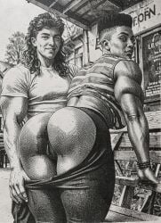 1980s 1980s_(style) 1boy 1boy1girl 1girls 80s 80s_hair ai ai_generated ai_slop anus ass ass_out assless_pants black_female breast bus_stop curly_hair enercell exposed_ass female happy hetero heterosexual interracial large_ass large_thighs leaning_forward long_hair looking_at_viewer looking_back_at_viewer male male/female male_on_female massive_breast monochrome mullet muscular muscular_female muscular_male oc original_character outdoors pants pulling_down_pants shaved_sides short_hair smile standing straight t-shirt tank_top teeth_showing thighs vagina voluptuous voluptuous_female watch white_female