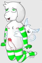 1boy 2d anthro anthro_male anthro_only arm_gloves asriel_dreemurr balls caprine clothing cum digital_media_(artwork) duo erection fur furry furry_male furry_only genital_fluids genitals gloves goat guardian_spirit humanoid humanoid_male humanoid_only humanoid_penis long_ears male male/male male_only mammal mammal_humanoid nipples ori ori_and_the_blind_forest ori_and_the_will_of_the_wisps penis qurnix sex size_difference solo striped_gloves striped_stockings undertale undertale_(series) white_body white_fur