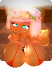1girls 3d 3d_(artwork) between_breasts big_breasts bikini bikini_top breasts breasts_focus busty cuteskyler female female_only flower_in_hair huge_breasts ipod large_breasts looking_at_viewer massive_breasts mine-imator minecraft object_between_breasts png skyler_quinn smile solo