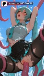 1girl 1girls 2026 ai_generated aqua_eyes armpits arms_up artist_name blue_sky cloud consensual_tentacles day double_penetration electroworld hatsune_miku hi_res high_quality high_resolution highres licking long_hair necktie octopus open_mouth panties patreon patreon_username pleated_skirt restrained skirt sky split stable_diffusion standing_on_one_leg standing_split suction_cups tentacle_sex tentacles tentacles_under_clothes tongue tongue_out torn_bike_shorts torn_bodysuit torn_clothes torn_dress torn_legwear torn_leotard torn_panties torn_pants torn_shirt torn_skirt torn_sleeves twintails vaginal very_long_hair vocaloid watermark