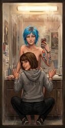 2girls ai_generated chloe_price clothed_female_nude_female convenient_censoring female life_is_strange max_caulfield naked nude self_upload selfie softnsour