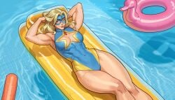 1girls abs blonde_hair cleavage female ladysantos muscles muscular muscular_female pool