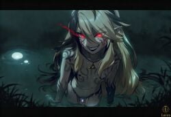 ai ai_art ai_generated androgynous black_hair boyfriend chastity_cage corrupted corruption crossdressing dark_link femboy feminine_male feminization gay girly girly_boy glowing_eyes golden_hair horror horror_(theme) hylian hylian_ears lake link link_(breath_of_the_wild) link_(tears_of_the_kingdom) long_hair long_teeth looking_at_viewer luxica naked night nintendo nipples novelai red_eyes smirk smirking the_legend_of_zelda trap triforce twink uncensored water yandere yaoi