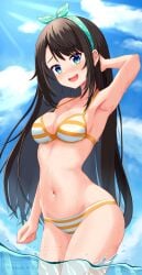 1girls 2d 2d_(artwork) alternate_costume bikini bikini_bottom bikini_top black_hair blue_eyes bra clouds day female female_focus female_only front_view high_resolution highres hololive hololive_japan light-skinned_female light_skin long_hair looking_at_viewer ocean oozora_subaru outdoors ribbon_in_hair sky slim_girl smiling smiling_at_viewer solo solo_female solo_focus standing standing_in_water swimsuit thong thong_bikini two_piece_swimsuit virtual_youtuber vtuber vtuberfanart water wet wet_body yellow_bikini yellow_bikini_bottom yellow_bikini_top yellow_swimsuit young younger_female