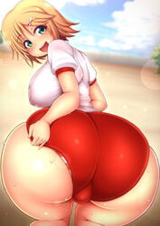 1girls big_ass big_breasts blonde_hair bloomers bubble_ass bubble_butt bulge buruma cameltoe dat_ass female green_eyes gym_clothes gym_uniform hanabi_(senran_kagura) huge_ass huge_breasts pale-skinned_female pale_skin ponpo senran_kagura senran_kagura_(series) short_hair sweat tagme thick_ass thick_thighs tight_clothing voluptuous