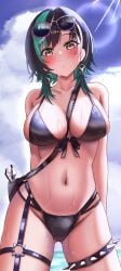 1girls bikini flowglow hololive hololive_dev_is hololive_flow_glow hololive_japan huge_breasts large_breasts rindo_chihaya slutty_female sunglasses sunglasses_on_head swimsuit