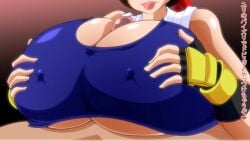 1girls between_breasts big_breasts big_penis blue_shirt boobjob bouncing_breasts breast_grab breast_press breast_squeeze breast_squish breasts brown_hair busty clothed curvy curvy_female erection female gloves grabbing grabbing_breasts grabbing_penis hands_on_breasts hard_cock headband heart huge_breasts huge_cock japanese_text kaimanwanio karate karate_gi king_of_fighters latex light-skinned_female light_skin long_hair male medium_hair natural_breasts nipple_bulge nipples nipples_visible_through_clothing paizuri paizuri_under_clothes pale-skinned_female pale_skin penis pink_nipples pov shaking_breasts shirt showing_breasts soft_breasts tank_top text thick tied_hair tight tight_clothes tight_clothing titfuck_under_clothes titjob topwear under_clothes underboob voluptuous voluptuous_female yuri_sakazaki