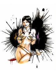 1girls 2007 black_hair blood female goth goth_girl nude purple_lipstick solo sword tagme_(artist) the_addams_family thing_(addams_family) wednesday_addams