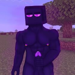 1boy enderman grass magenta_eyes minecraft minecraft_background penis