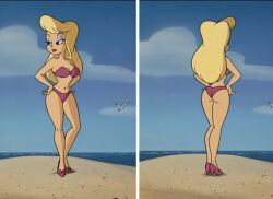 ai_assisted ai_edit ai_generated animaniacs ass beach bikini blonde blonde_female blonde_hair butt cartoon cleavage hello_nurse high_heels lipgloss midriff rattoilet shoes thong thong_bikini warner_bros warner_brothers water
