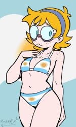 1girls 2020s 2026 2d argentinian_flag_bikini bikini blue_eyes female female_only flag_bikini freckles glasses light-skinned_female light_skin little_witch_academia lotte_jansson maud_fal png solo