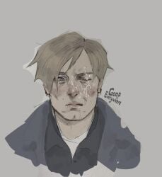 blush clothed cum cum_on_eye cum_on_face cum_on_mouth leon_scott_kennedy resident_evil resident_evil_2 resident_evil_2_remake
