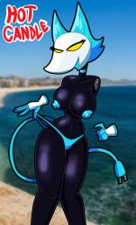 android android_girl beach big_breasts big_butt cat_girl deltarune furry furry_female tasque_manager_(deltarune)