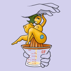 anthro anthropomorphic big_ass big_breasts bubble_ass bubble_butt food food_creature food_humanoid fruit fruit_girl fruit_humanoid huge_breasts juicing large_breasts lemon lemonade round_ass size_difference smaller_female thick_thighs