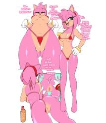 1boy 1girls amy_rose applying_sunscreen asking_for_help bikini dark-skinned_male dialogue english_text eulipotyphlan female_focus green_eyes hairband keiph_the_tenrec ki0sexies oc_x_canon original_character pink_fur skimpy_clothes sonic_(series) sonic_oc sonic_the_hedgehog_(series) sunscreen tanning_lotion transparent_background typo white_background