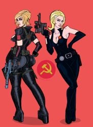 1girls ass beauty_mark big_ass big_breasts blonde_hair breasts cleavage destroy_all_humans! female gun lee-g-88 natalya_ivanova solo