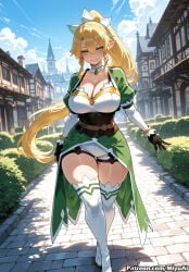 1girl ai_assisted ai_generated bangs blonde_hair boots bracelet braid breasts cleavage closed_mouth cloud collarbone curvaceous curvy curvy_female curvy_figure day female full_body gloves green_eyes hair_between_eyes high_ponytail huge_breasts large_breasts leafa leafa_(sao) long_hair looking_at_viewer miyuai outdoors pointy_ears ponytail shiny shiny_hair sky smile solo standing sword_art_online thick thick_ass thick_butt thick_hips thick_legs thick_thighs thighhighs thighs twin_braids voluptuous voluptuous_female white_footwear white_legwear wide_hips wide_thighs
