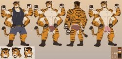 1boy 2020 4_arms abs anthro balls barefoot beard bob15 bottomwear bulge clothing diphallia diphallism eyebrows facial_hair felid flexing foreskin hoodie humanoid_hands juniorjosi male male_focus male_only mammal model_sheet multi_arm multi_limb multi_penis muscular muscular_male nude pantherine partially_retracted_foreskin pawpads penis raised_arm raised_eyebrow shorts smug solo solo_focus stripes tiger topwear uncircumcised underwear vest