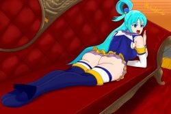 1girls aqua_(konosuba) big_ass blue_eyes blue_hair goddess kono_subarashii_sekai_ni_shukufuku_wo! konosuba lying wiwig_color_(artist)