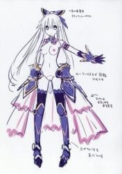 ass_length_hair beautiful beautiful_female beautiful_girl beautiful_woman date_a_live delicate_features delicate_hands dumbfounded eyebrows_visible_through_hair gauntlets gloves hair_ornament hairless_armpits hairy_pussy handdrawn japanese_text medium_breasts naked_armor naked_dress nipples nude nude_edit nude_filter ponytail purple_eyes purple_hair pussy surprised_expression thighs tits yatogami_tohka