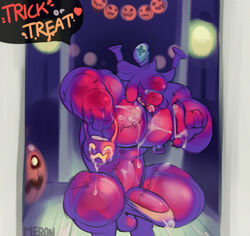 abs animal_humanoid anthro balls biceps big_balls big_muscles big_penis bodily_fluids bukkake clothing cnidarian costume cum cum_drip cum_on_chest cum_on_face cum_on_ground cum_on_tongue digital_media_(artwork) dripping erection food fruit genital_fluids genitals halloween hi_res holidays huge_cock humanoid humanoid_genitalia humanoid_penis jellyfish ji-u looking_at_viewer male male_only marine medusozoan merong muscular muscular_anthro muscular_male nipple_piercing nipples nude open_mouth pecs penis piercing plant pumpkin smile solo tongue trick_or_treat