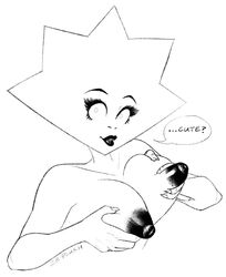 1girls artist_name black_areola black_lips black_nipples breasts cartoon_network dialogue diamond-shaped_pupils english_text female holding_breasts inverted_nipples large_breasts lips monochrome puffy_nipples solo_female source_not_archived squeezing_breast steven_universe white_background white_diamond_(steven_universe) white_skin wholesome ze-plush