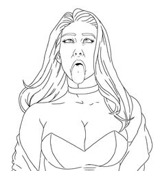 ahe_gao black_canary blonde_hair collar cross-eyed dc dinah_lance drooling green_arrow_(series) line_art monochrome solo solo_female thewink tongue tongue_out