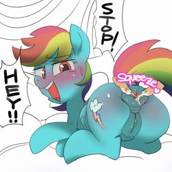 1:1 anus ass baigak bed blush equid equine female feral fingers friendship_is_magic furniture furry genitals hi_res looking_back mammal my_little_pony pegasus puffy_anus pussy rainbow_dash_(mlp) spread_anus spreading wings