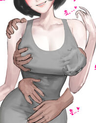 1girls blush blushing breast_grab breasts collarbone dark-skinned_male disembodied_hand disembodied_hands dress female floating_hands grabbing grabbing_breasts grabbing_from_behind groping groping_from_behind groping_under_clothes hand_under_clothes hand_under_shirt hands_under_clothes korean_text light-skinned_female molestation multiple_boys nipple_tweak original pale-skinned_female smile smiling