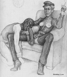 1futa big_penis bobby_luv futa_on_male futadom futanari mask mask_on_head old_woman pencil_(artwork) penis smoking