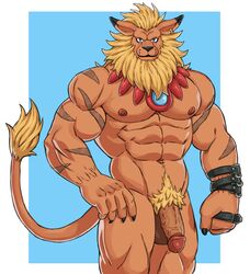 anthro digimon erection growlygruntz leomon lion male male_only penis solo