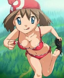 1girls alternate_breast_size alternate_outfit bikini blue_eyes breasts brown_hair cleavage clothed eye_contact female human looking_at_viewer may_(pokemon) nintendo outdoors pogojo pokemon pokemon:_lucario_and_the_mystery_of_mew pokemon_(movie) pokemon_rse solo wide_hips