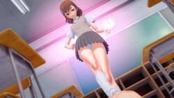 1boy 1boy1girl 1girls 3d 3d_(artwork) brown_hair classroom clothed_female_nude_male clothing female footjob footwear humiliation kneehighs koikatsu looking_at_viewer loose_socks male misaka_mikoto panties pantyshot pleated_skirt pov school_uniform schoolgirl short_hair skirt small_penis small_penis_humiliation smiling smiling_at_viewer socks stepped_on to_aru_kagaku_no_railgun to_aru_majutsu_no_index touma_kamijou upskirt white_panties white_socks xixipapa