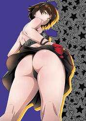 1girls ass atlus black_panties brown_hair exposed_ass exposed_panties from_below gentle_sasaki looking_down makoto_niijima panties persona persona_5 short_hair solo standing thick_thighs underwear upskirt