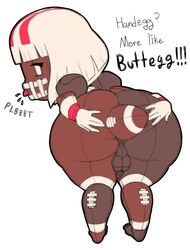 animate_inanimate ass balls big_ass big_butt brown_body brown_skin crossdressing dark-skinned_femboy dark-skinned_male dark_skin femboy flaccid football_(ball) foreskin genitals girly gloves hair handwear huge_ass huge_butt humanoid humanoid_penis looking_at_viewer looking_back male male_only nipples nude penis pigskin short_hair shortstack simple_background small_penis solo_male submissive submissive_male teapot_(body_type) thick_thighs trap uncut white_hair wide_hips zeeman