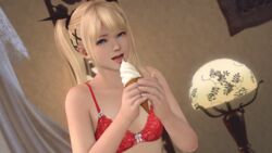 1girls 3d 3d_(artwork) blonde_hair blue_eyes bra dead_or_alive dead_or_alive_xtreme_beach_volleyball female ice_cream ice_cream_cone licking licking_ice_cream lingerie looking_at_viewer marie_rose open_mouth posing red_bra smiling smiling_at_viewer solo solo_female tongue tongue_out twintails x-kx_(artist) young