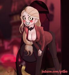 1girls animated blonde_hair breasts charlie_morningstar_(hazbin_hotel) clothed clothing creature demon demon_girl demoness female hanging_breasts hazbin_hotel smooth_skin solo_female tagme tuxedo vivienne_medrano yoithe