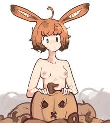 breasts bunny_ears bunnygirl naked orange_eyes orange_hair original pumpkin pumpkin_spice_(zako_sketch) tagme zako zako_sketch